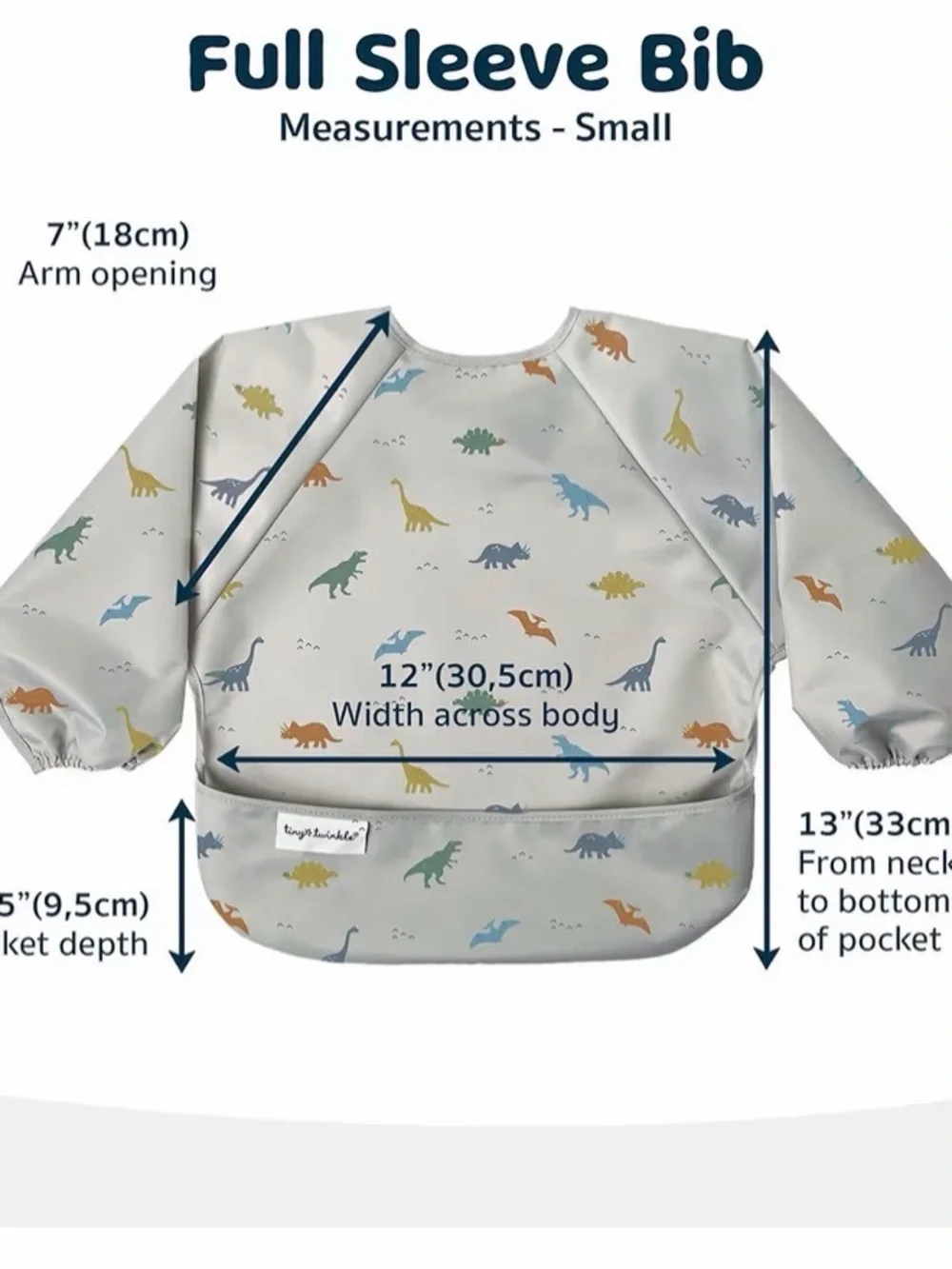 Tiny Twinkle Cream Long-Sleeve Dino Bib. Small.   A2